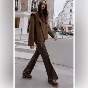 NWT Zara Women’s Wrap Brown Sweater Cardigan Scarf Jacket Size Small 9598